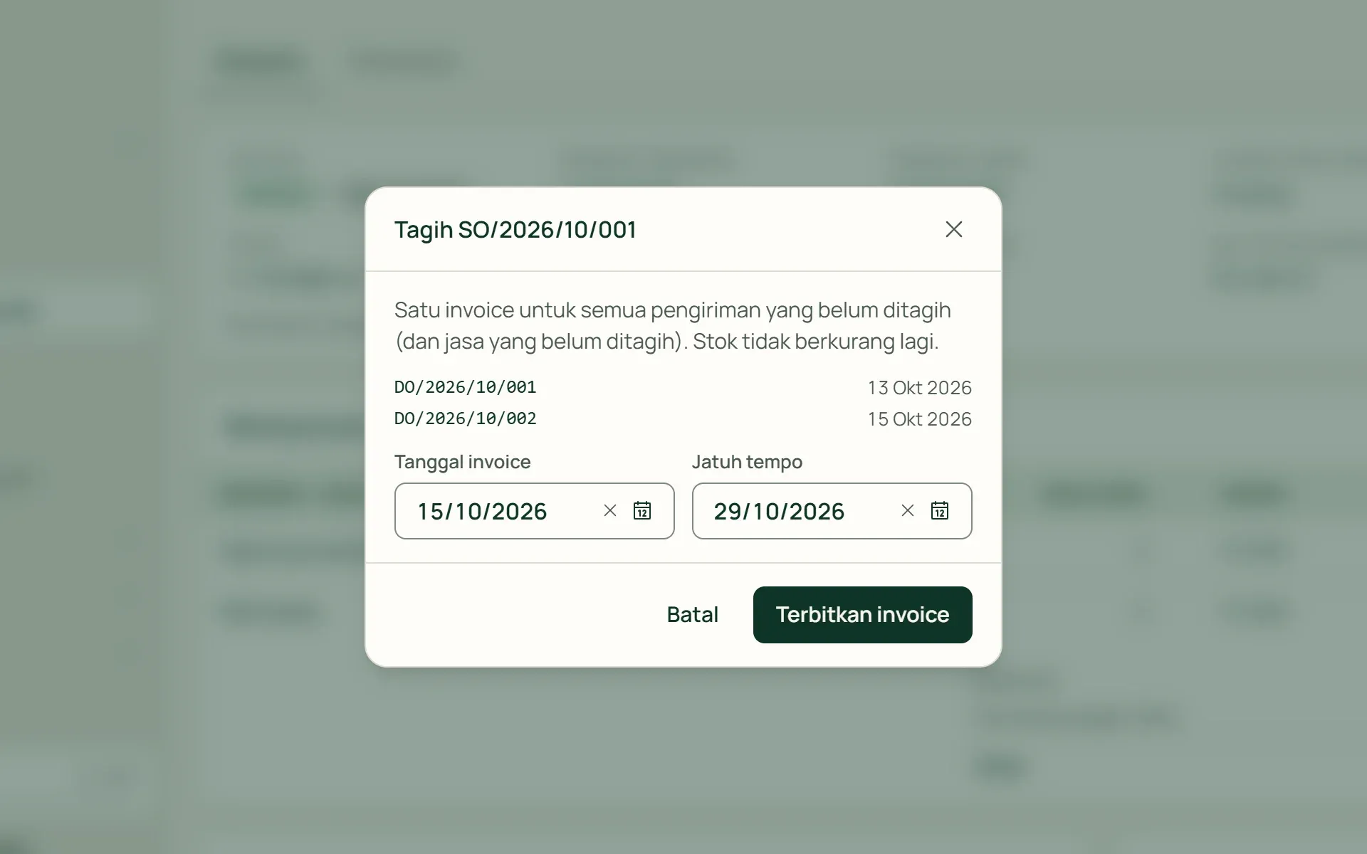 Membuat satu invoice dari dua pengiriman grosir yang belum ditagih.